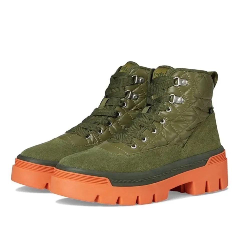 Keds Quilted Green High-Tops with Vibrant Orange Soles(Size 9)